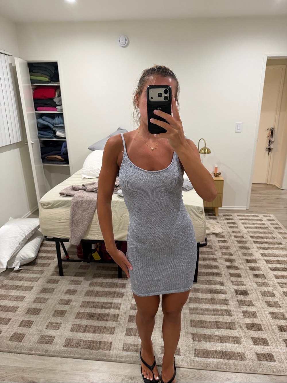 White Fox Boutique Silver Sparkle Midi Slip Dress - Picture 2 of 4